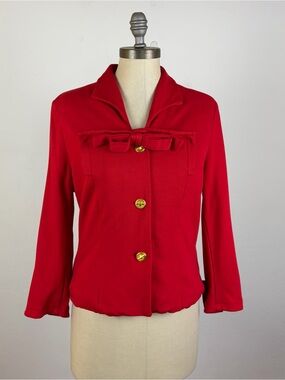 Cabi Bow Front Button Front Jacket in Red